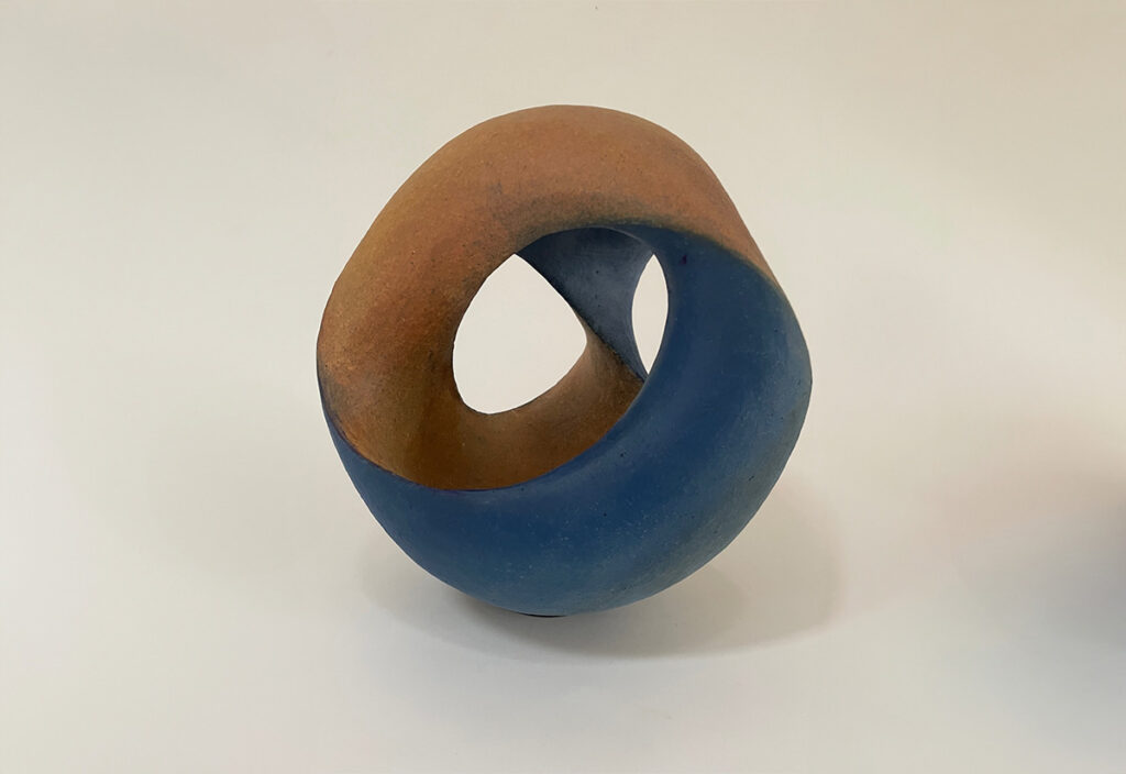 Spherical Turn II, Modern Ceramic Sculpture, Red Clay, Porcelain Slip, Glaze, from Sabine Classen