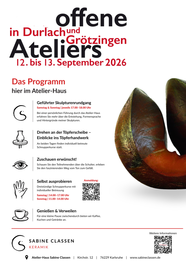 Programm der Offenen Ateliers in Durlach und Grötzingen am 12. und 13. September 2026